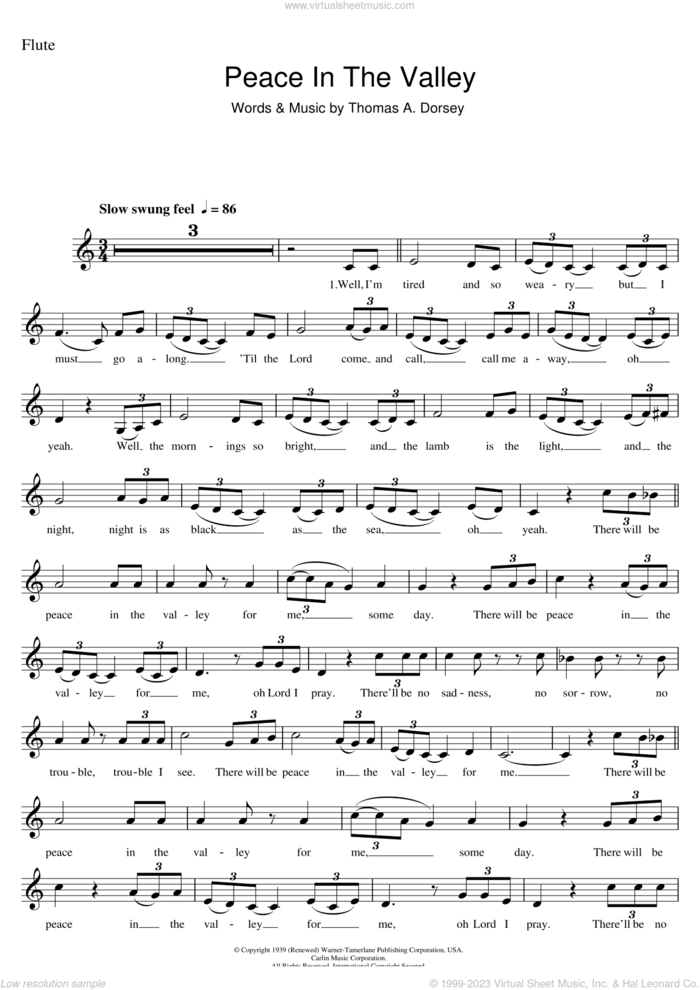 (There'll Be) Peace In The Valley (For Me) sheet music for voice and other instruments (fake book) by Mahalia Jackson, Johnny Cash and Tommy Dorsey, intermediate skill level
