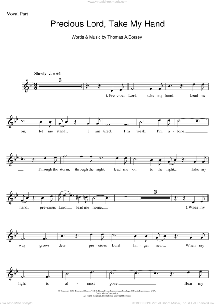 Precious Lord, Take My Hand (Take My Hand, Precious Lord) sheet music for voice solo by Aretha Franklin and Tommy Dorsey, intermediate skill level