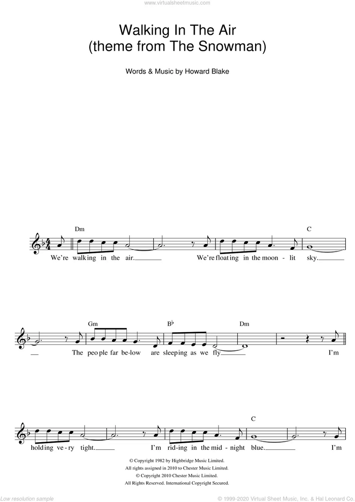 Walking In The Air (theme from The Snowman) sheet music for voice and other instruments (fake book) by Howard Blake, intermediate skill level