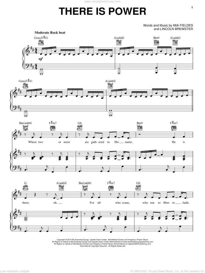 There Is Power sheet music for voice, piano or guitar by Lincoln Brewster and Mia Fieldes, intermediate skill level
