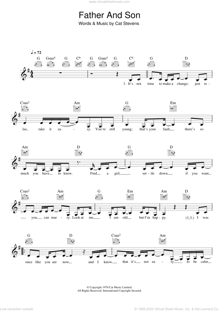 Father And Son sheet music for voice and other instruments (fake book) by Cat Stevens, Boyzone and Rod Stewart, intermediate skill level