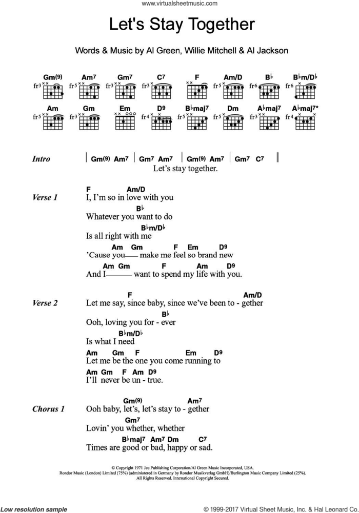 Let's Stay Together sheet music for guitar (chords) by Al Green, Al Jackson, Jr. and Willie Mitchell, intermediate skill level