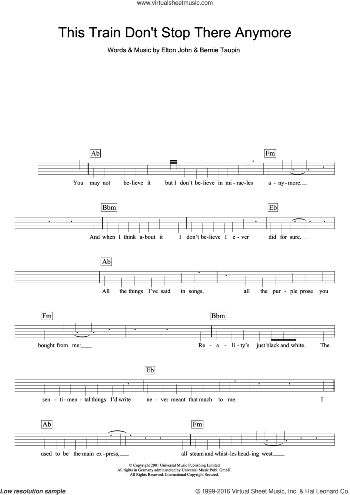 This Train Don't Stop There Anymore sheet music for voice and other instruments (fake book) by Elton John and Bernie Taupin, intermediate skill level