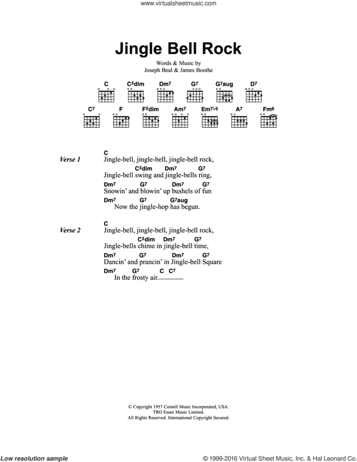 Jingle Bell Rock sheet music for guitar (chords) by Chubby Checker, James Boothe and Joe Beal, intermediate skill level