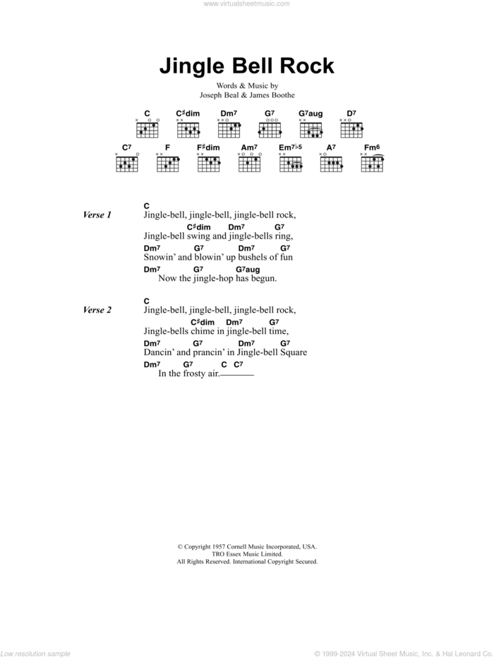 Jingle Bell Rock sheet music for guitar (chords) by Chubby Checker, James Boothe and Joe Beal, intermediate skill level