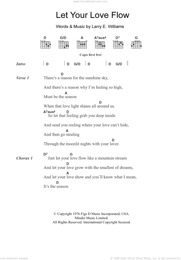 Let Your Love Flow sheet music for guitar (chords) by The Bellamy Brothers and Larry E. Williams, intermediate skill level