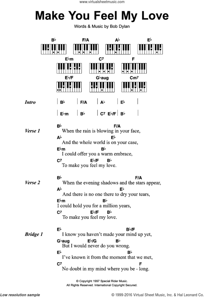 Make You Feel My Love sheet music for piano solo (chords, lyrics, melody) by Adele and Bob Dylan, intermediate piano (chords, lyrics, melody)