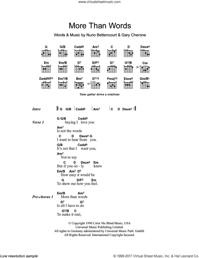 More Than Words sheet music for guitar (chords) by Extreme, Gary Cherone and Nuno Bettencourt, intermediate skill level