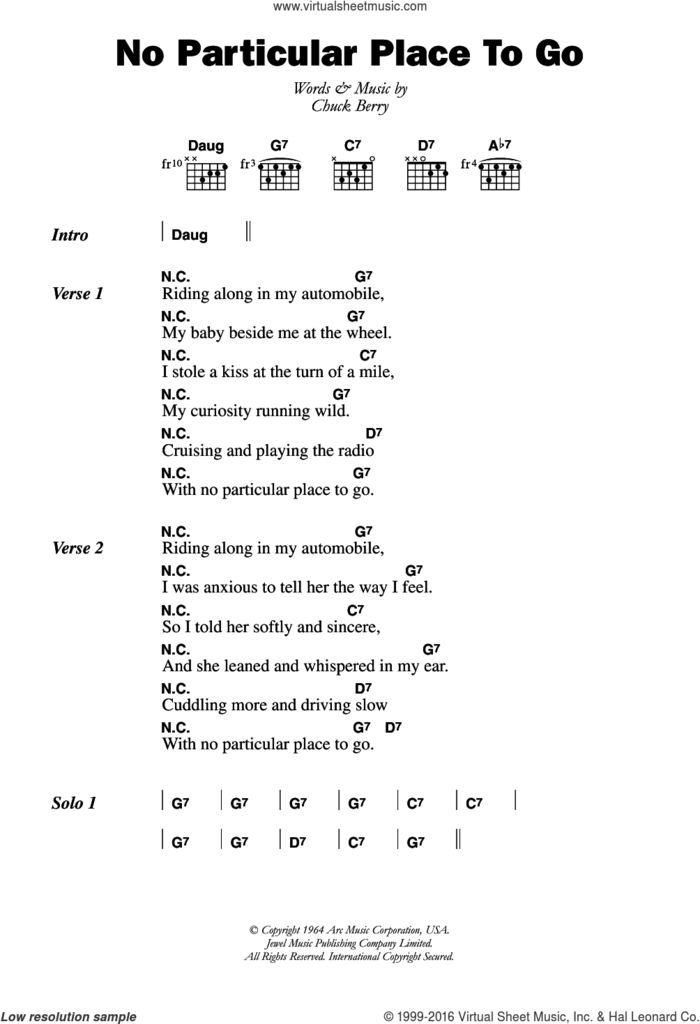 No Particular Place To Go sheet music for guitar (chords) by Chuck Berry, intermediate skill level