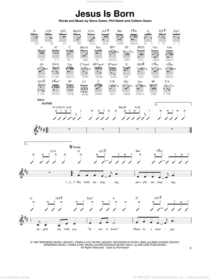Jesus Is Born sheet music for guitar solo (chords) by Steve Green, Colleen Green and Phil Naish, easy guitar (chords)