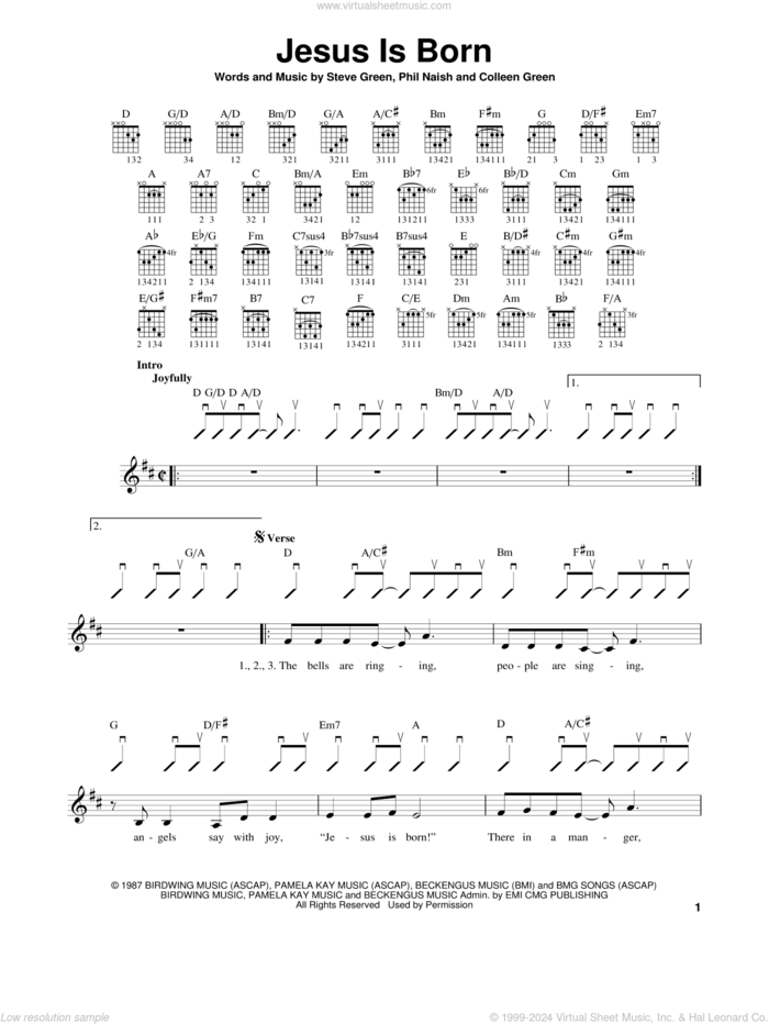 Jesus Is Born sheet music for guitar solo (chords) by Steve Green, Colleen Green and Phil Naish, easy guitar (chords)