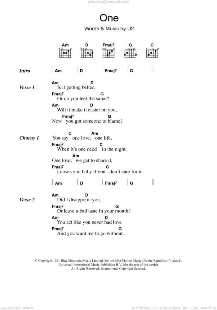 apetito Línea del sitio Dispensación U2: One sheet music for guitar (chords) (PDF) v2