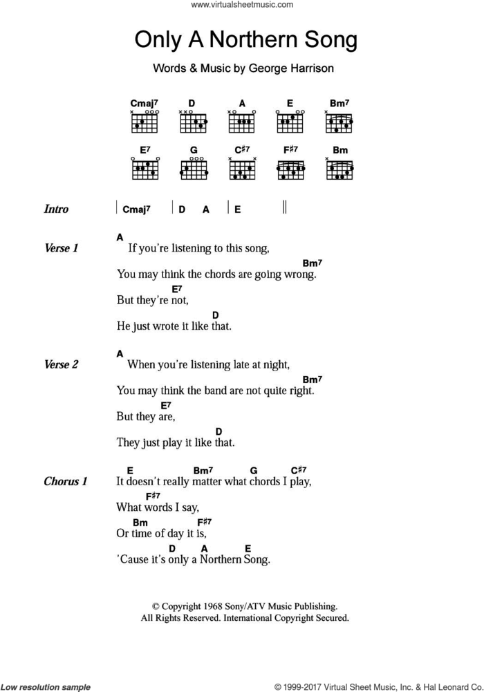 Only A Northern Song sheet music for guitar (chords) by The Beatles and George Harrison, intermediate skill level