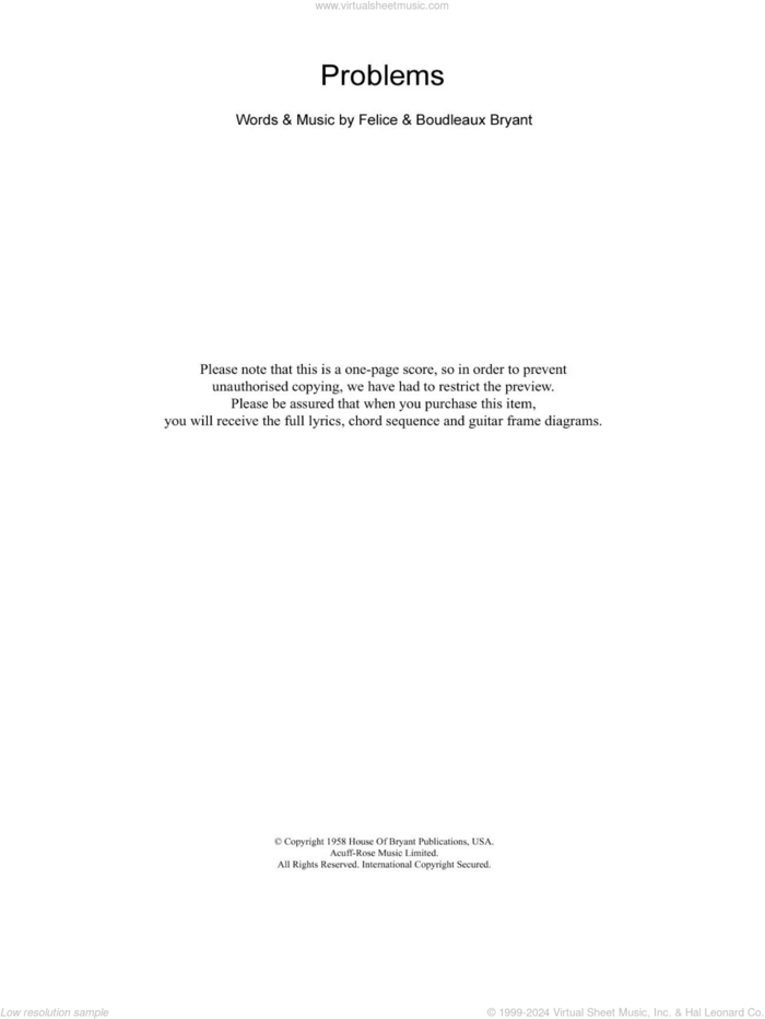 Problems sheet music for guitar (chords) by The Everly Brothers, Boudleaux Bryant and Felice Bryant, intermediate skill level