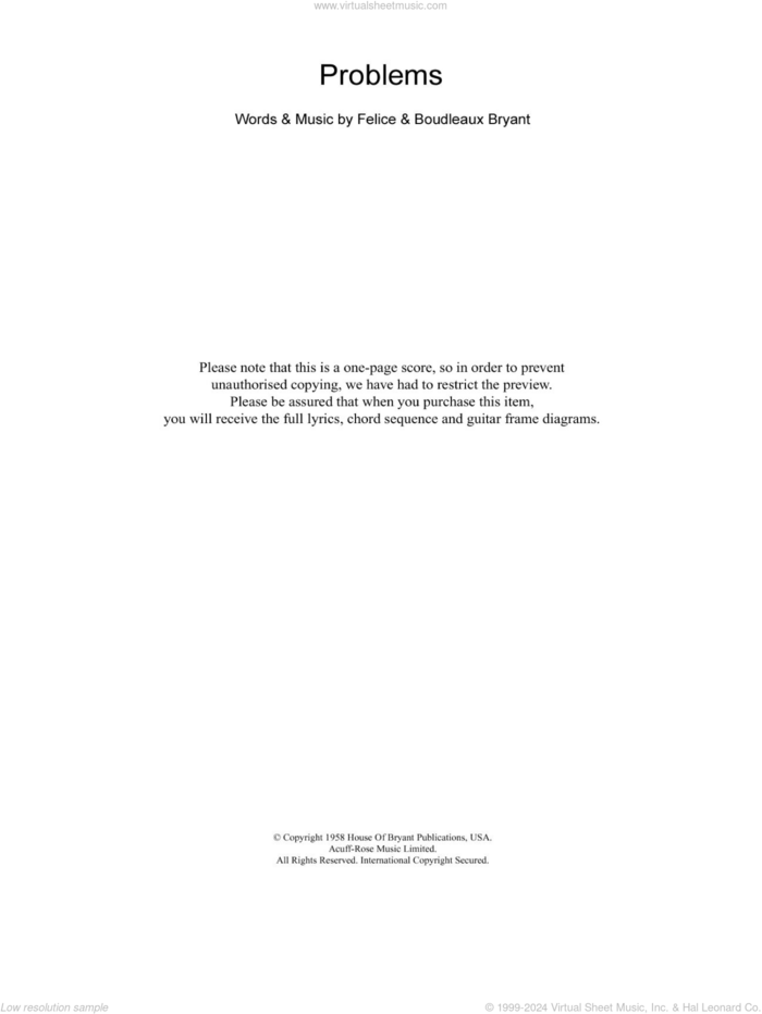 Problems sheet music for guitar (chords) by The Everly Brothers, Boudleaux Bryant and Felice Bryant, intermediate skill level