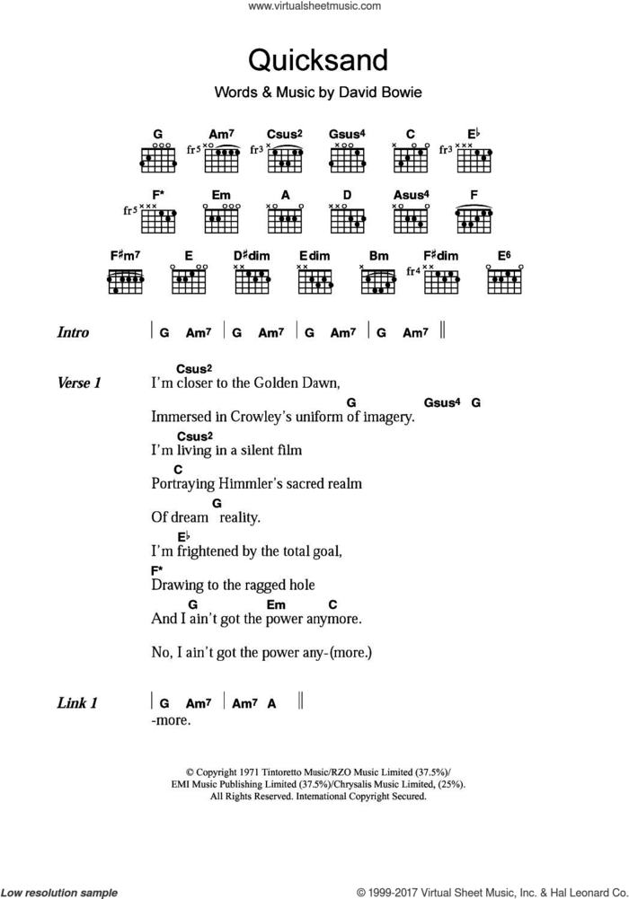 Quicksand sheet music for guitar (chords) by David Bowie, intermediate skill level
