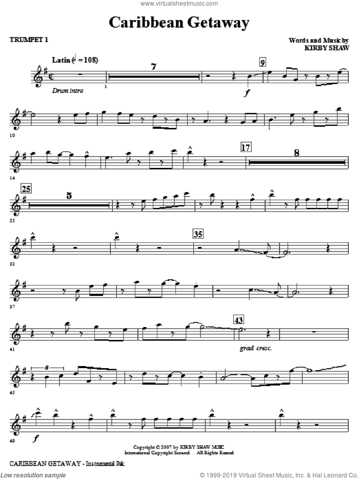 Caribbean Getaway (complete set of parts) sheet music for orchestra/band by Kirby Shaw, intermediate skill level