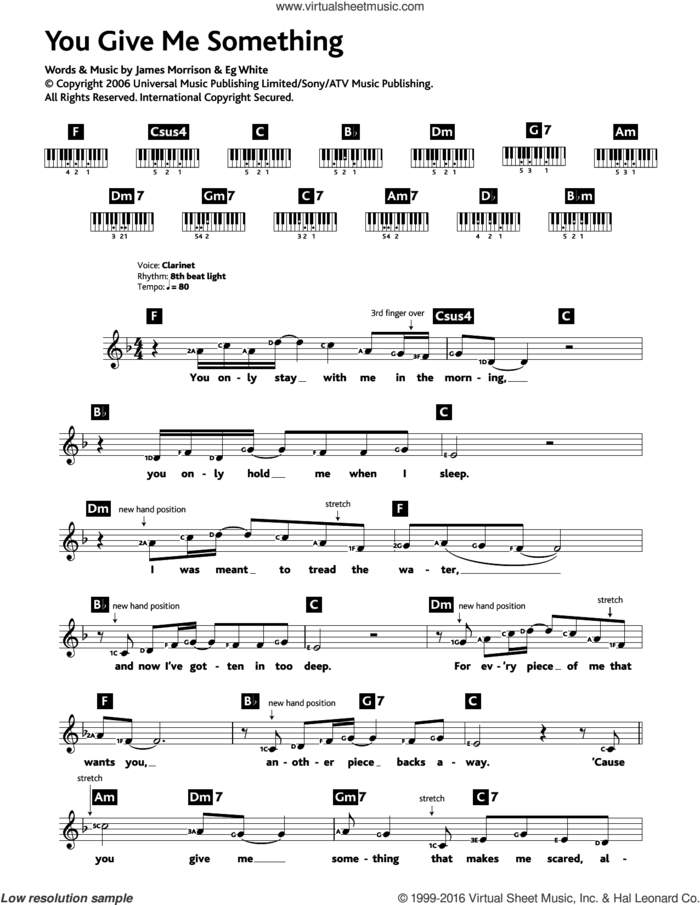 You Give Me Something sheet music for piano solo (chords, lyrics, melody) by James Morrison and Francis White, intermediate piano (chords, lyrics, melody)