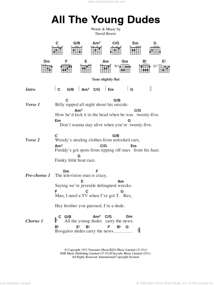 All The Young Dudes sheet music for guitar (chords) by David Bowie, intermediate skill level