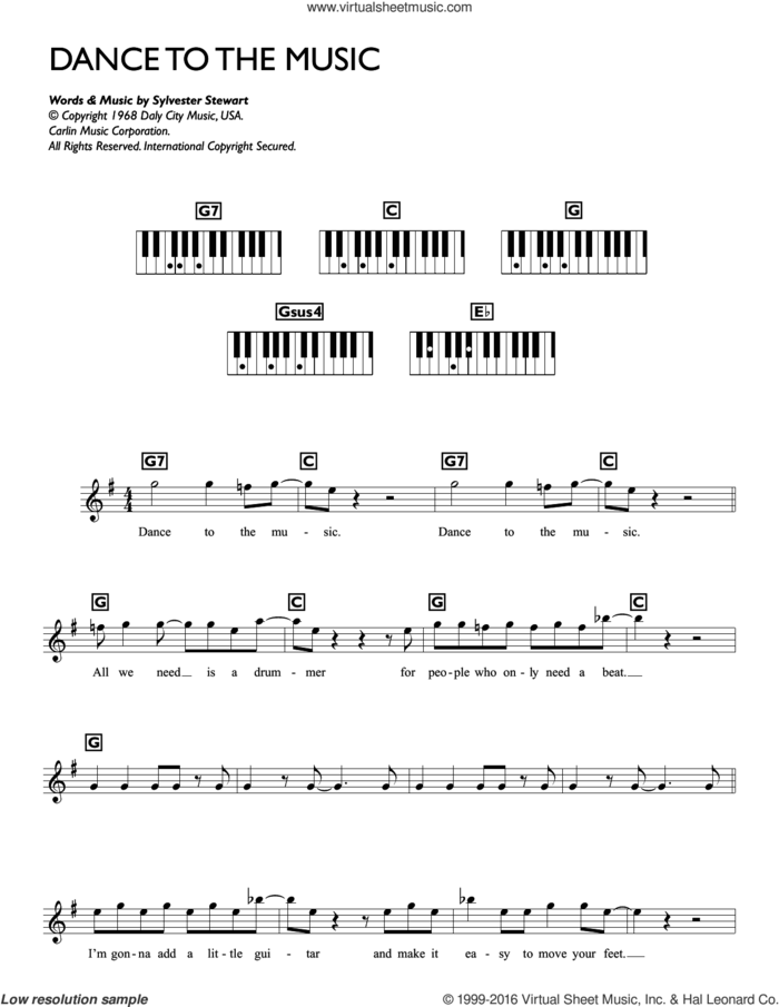Dance To The Music sheet music for piano solo (chords, lyrics, melody) by Sly & The Family Stone and Sylvester Stewart, intermediate piano (chords, lyrics, melody)