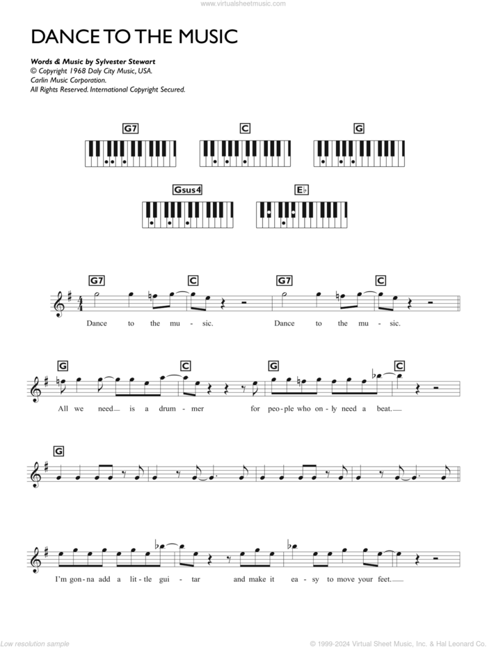 Dance To The Music sheet music for piano solo (chords, lyrics, melody) by Sly & The Family Stone and Sylvester Stewart, intermediate piano (chords, lyrics, melody)