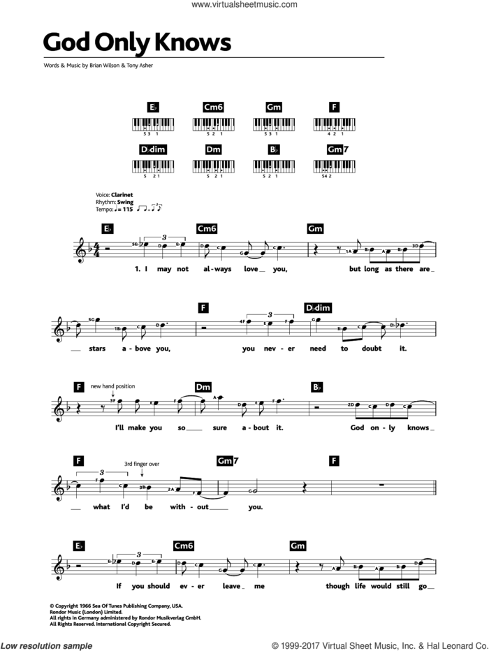 Boys - God Only Knows sheet music (intermediate) for piano solo (chords