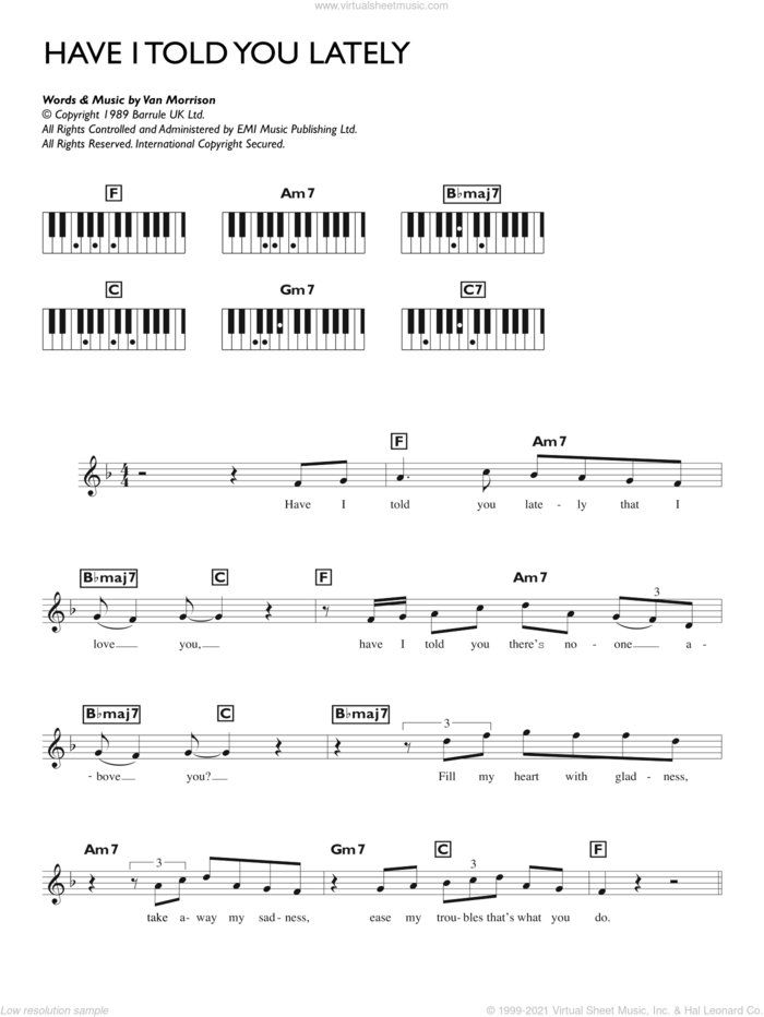 Have I Told You Lately sheet music for piano solo (chords, lyrics, melody) by Van Morrison, intermediate piano (chords, lyrics, melody)