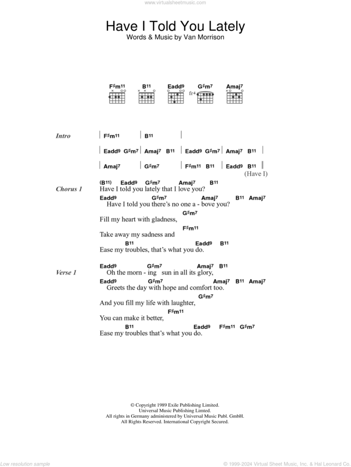 Have I Told You Lately sheet music for guitar (chords) by Van Morrison, intermediate skill level