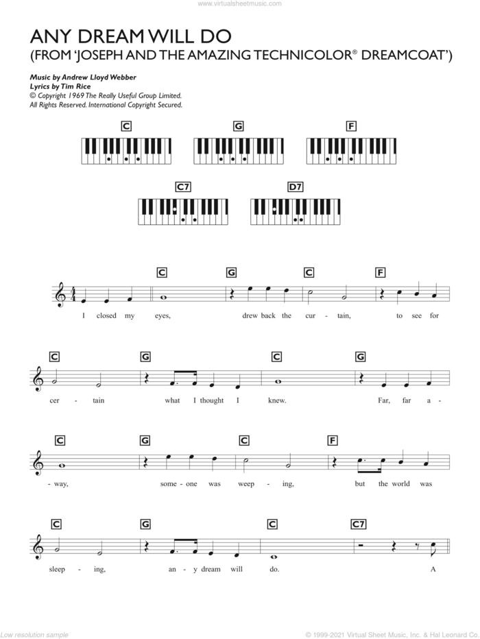 Any Dream Will Do (from Joseph And The Amazing Technicolor Dreamcoat) sheet music for piano solo (chords, lyrics, melody) by Andrew Lloyd Webber and Tim Rice, intermediate piano (chords, lyrics, melody)