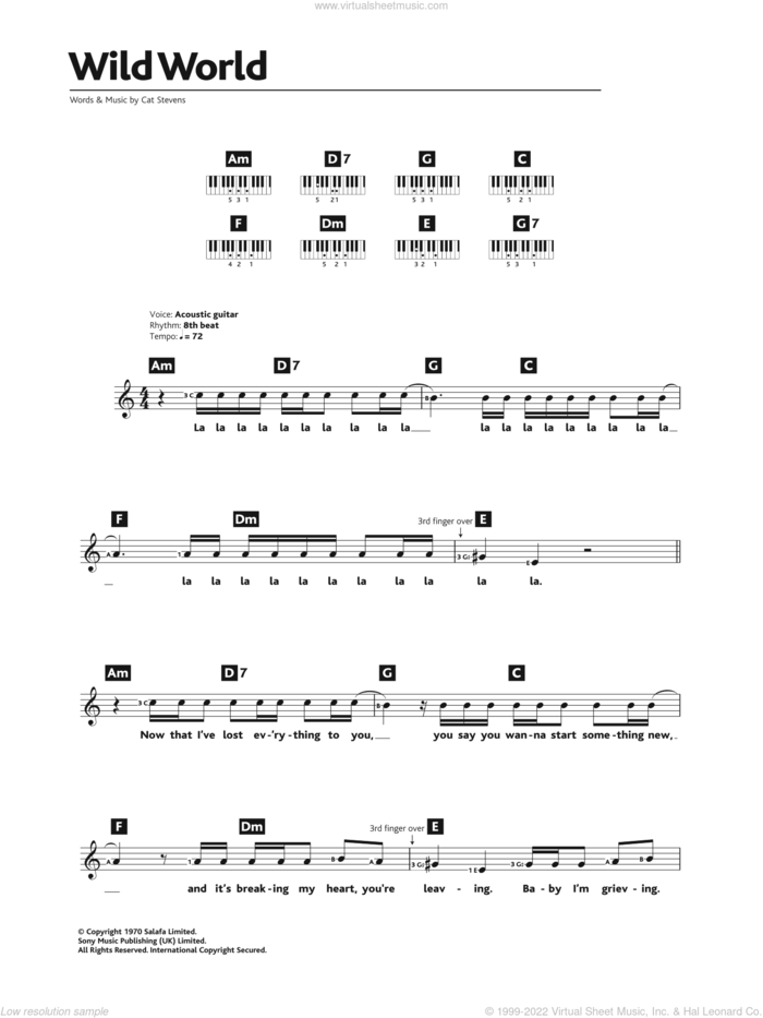 Wild World sheet music for piano solo (chords, lyrics, melody) by Cat Stevens, intermediate piano (chords, lyrics, melody)