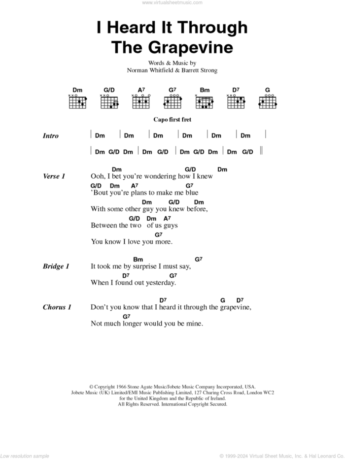 I Heard It Through The Grapevine sheet music for guitar (chords) by Marvin Gaye, Barrett Strong and Norman Whitfield, intermediate skill level