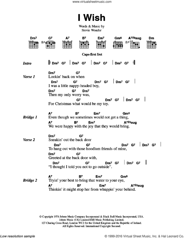 I Wish sheet music for guitar (chords) by Stevie Wonder, intermediate skill level