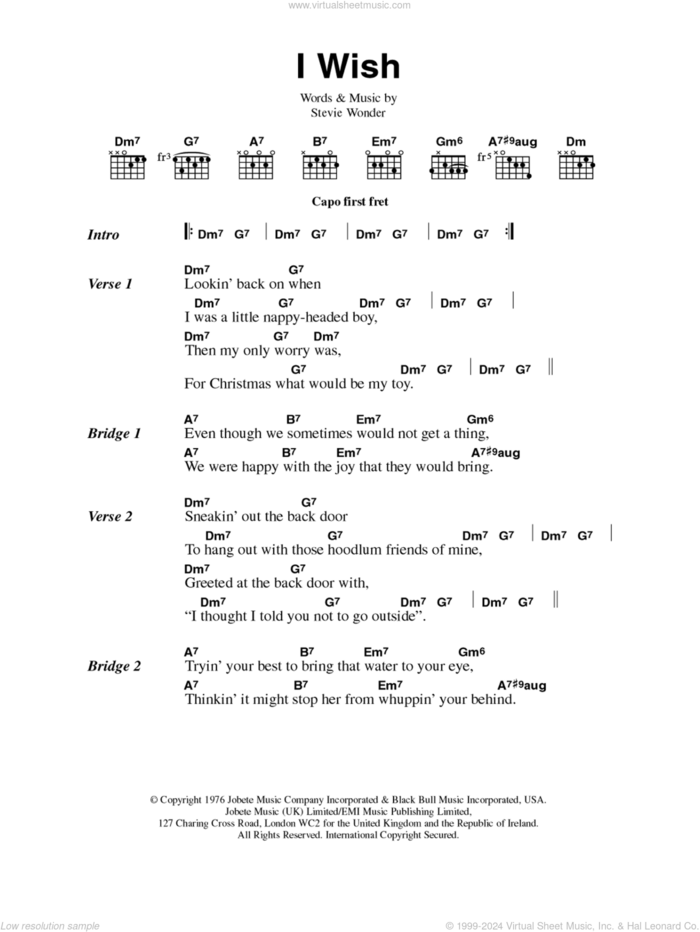 I Wish sheet music for guitar (chords) by Stevie Wonder, intermediate skill level