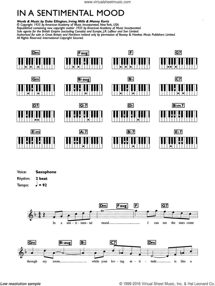 In A Sentimental Mood sheet music for piano solo (chords, lyrics, melody) by Duke Ellington, Irving Mills and Manny Kurtz, intermediate piano (chords, lyrics, melody)