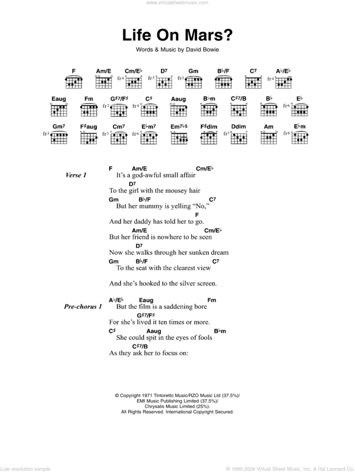 Life On Mars? sheet music for guitar (chords) by David Bowie, intermediate skill level