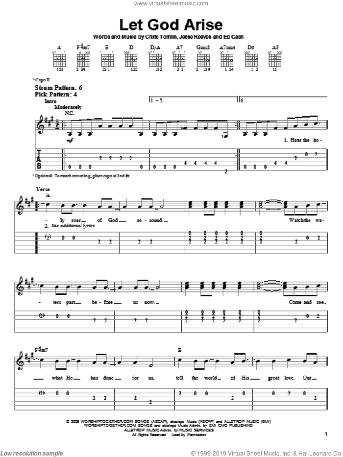 Let God Arise sheet music for guitar solo (easy tablature) by Chris Tomlin, Ed Cash and Jesse Reeves, easy guitar (easy tablature)