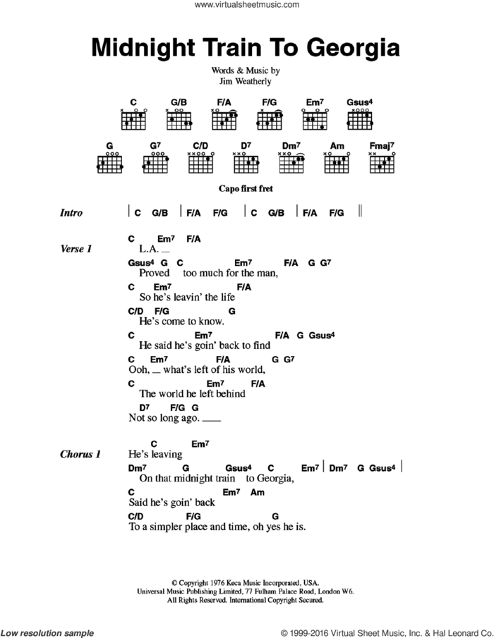 Midnight Train To Georgia sheet music for guitar (chords) by Gladys Knight & The Pips and Jim Weatherly, intermediate skill level