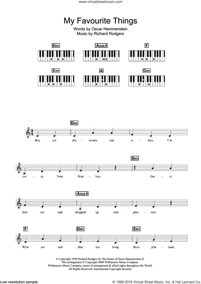 My Favorite Things sheet music for piano solo (chords, lyrics, melody) by Big Brovaz, Oscar II Hammerstein and Richard Rodgers, intermediate piano (chords, lyrics, melody)
