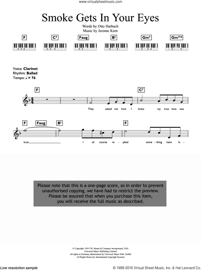 Smoke Gets In Your Eyes sheet music for piano solo (chords, lyrics, melody) by The Platters, Jerome Kern and Otto Harbach, intermediate piano (chords, lyrics, melody)
