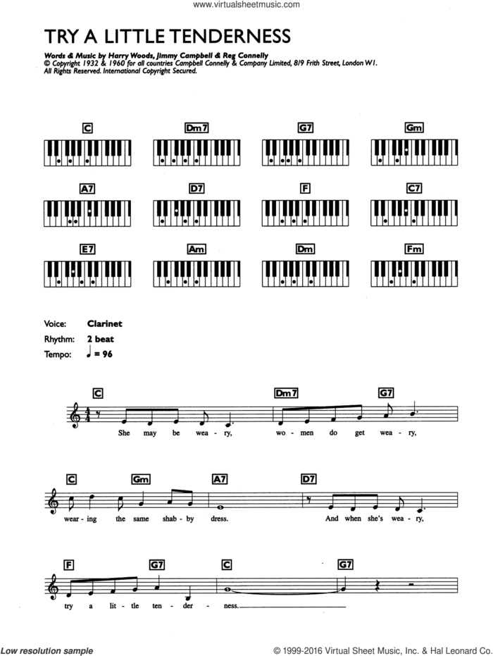 Try A Little Tenderness sheet music for piano solo (chords, lyrics, melody) by Otis Redding, Harry Woods, Jimmy Campbell and Reg Connelly, intermediate piano (chords, lyrics, melody)