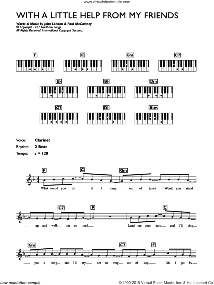 With A Little Help From My Friends sheet music for piano solo (chords, lyrics, melody) by The Beatles, John Lennon and Paul McCartney, intermediate piano (chords, lyrics, melody)