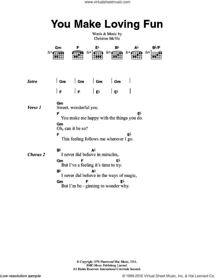 You Make Loving Fun sheet music for guitar (chords) by Fleetwood Mac and Christine McVie, intermediate skill level