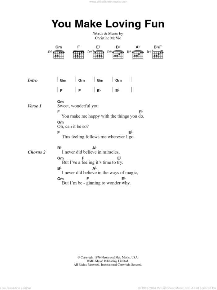 You Make Loving Fun sheet music for guitar (chords) by Fleetwood Mac and Christine McVie, intermediate skill level