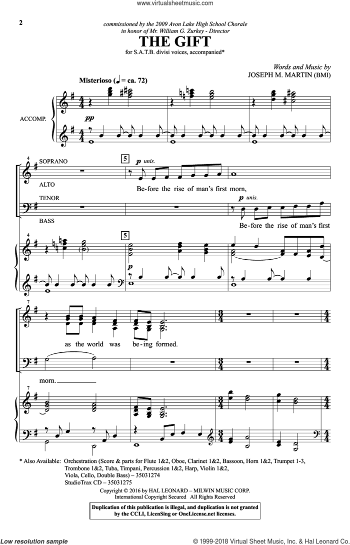The Gift sheet music for choir (SATB: soprano, alto, tenor, bass) by Joseph M. Martin, intermediate skill level