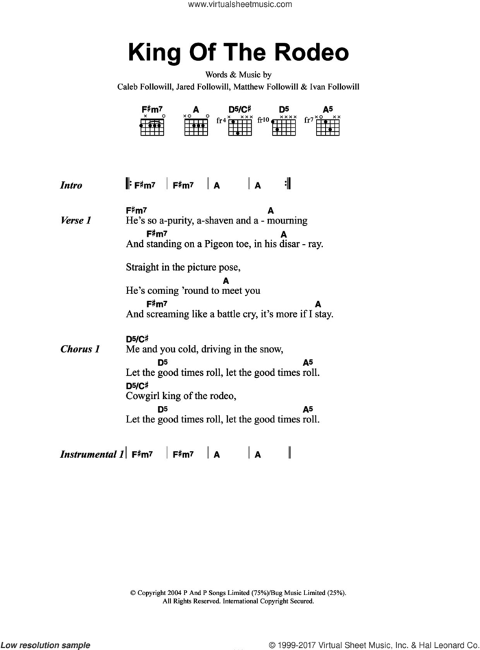 King Of The Rodeo sheet music for guitar (chords) by Kings Of Leon, Caleb Followill, Ivan Followill, Jared Followill and Matthew Followill, intermediate skill level