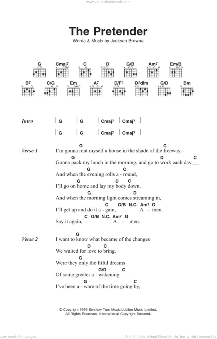 The Pretender sheet music for guitar (chords) by Jackson Browne, intermediate skill level