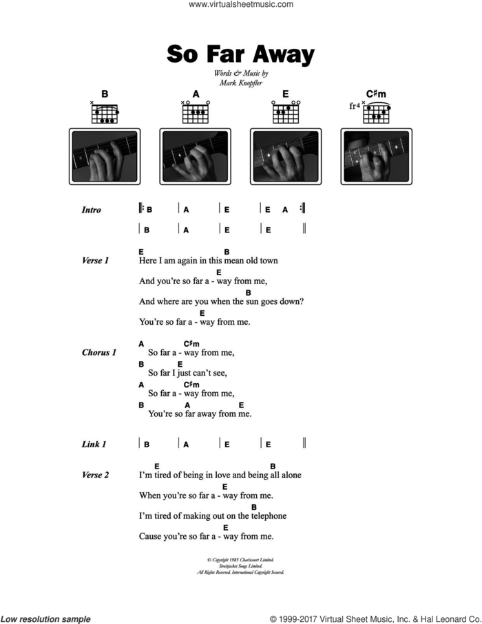 So Far Away sheet music for guitar (chords) by Dire Straits and Mark Knopfler, intermediate skill level