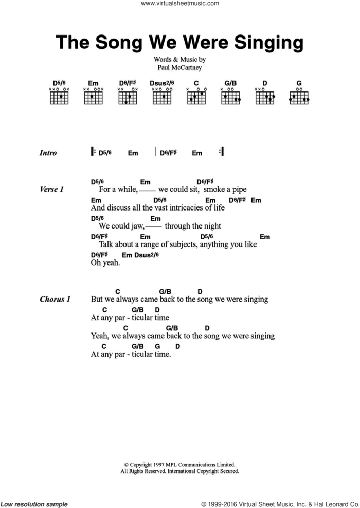 The Song We Were Singing sheet music for guitar (chords) by Paul McCartney, intermediate skill level