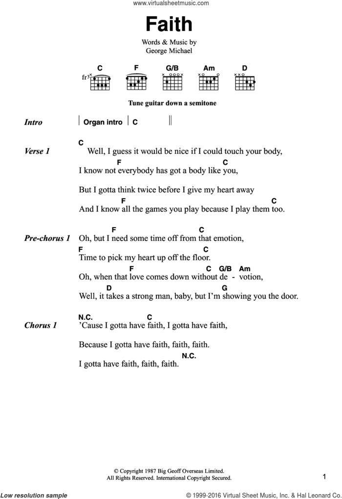 Faith sheet music for guitar (chords) by George Michael, intermediate skill level