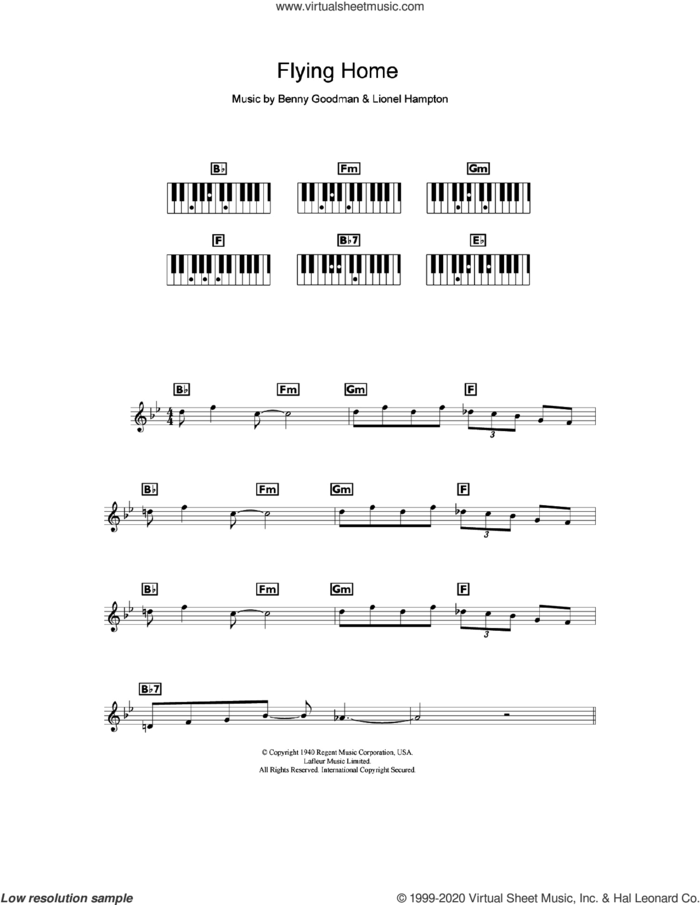 Flying Home sheet music for piano solo (chords, lyrics, melody) by Benny Goodman and Lionel Hampton, intermediate piano (chords, lyrics, melody)